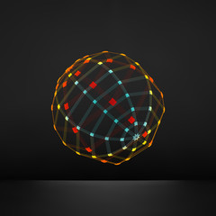 3d Sphere. Global Digital Connections. Technology Concept. Vector Illustration. Wireframe Object with Lines and Dots. Geometric Shape for Design. Lattice Geometric Element, Emblem and Icon. 