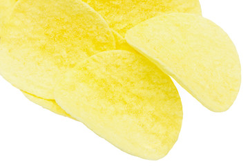 Potato chips on a white background