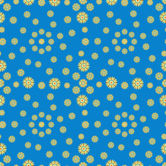 Blue background with flowers.