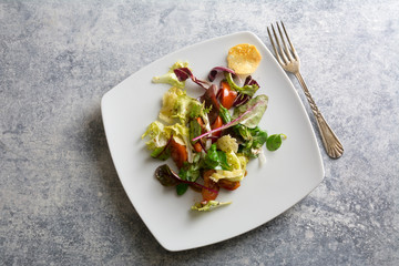 fresh vegetable salad with crispy brie cheese