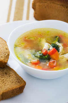 Vegetable soup with chicken breast

