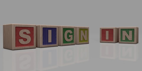 SIGN IN written with wooden blocks