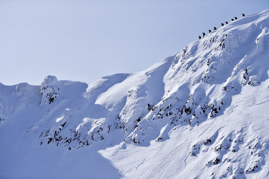 Mountaineers on Fagaras ridge in winter