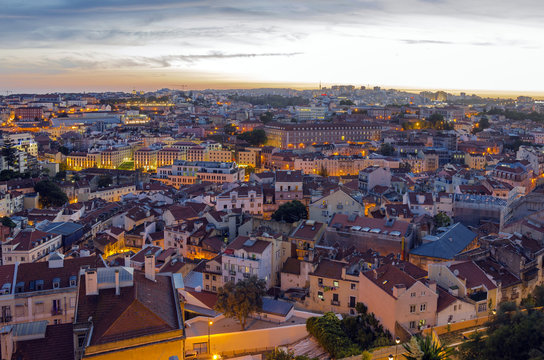 Lisbon skyline at dusk, Portugal