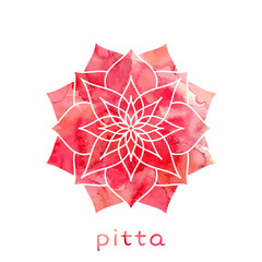 Pitta dosha abstract symbol with watercolor texture in vector. Ayurvedic body type