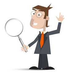Man in Suit with Magnifying Glass Isolated on White Background Vector