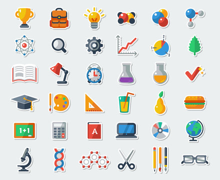 Flat School Icons Vector Collection. 