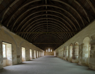 Interior of famous Cistercian Abbey of Fontenay, a UNESCO World Heritage Site since 1981, in the commune of Marmagne, Burgundy, France