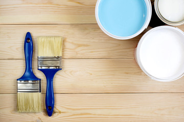 brush and paint on wooden boards