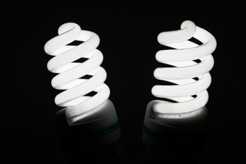 Two glowing fluorescent lamp