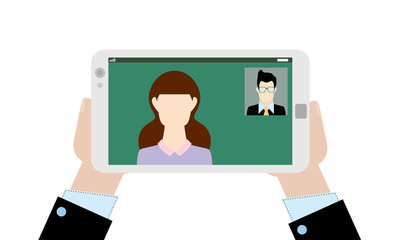 man talking to a woman via video call