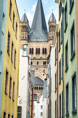 Fototapeta na wymiar Old Town Cologne and Saint Martin Church, Colorized Pastel Style