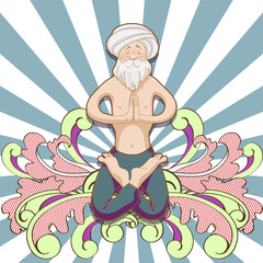 Old man do yoga pose for health