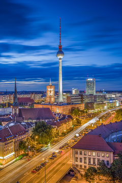 Berlin skyline with TV tower at night, Germany 