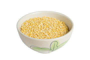 Isolated a bowl of yellow bean on the white background