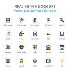 Real estate theme line icon set.