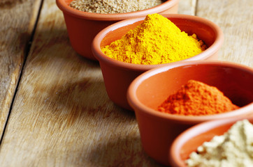 Paprika, mustard, coriander and turmeric spices