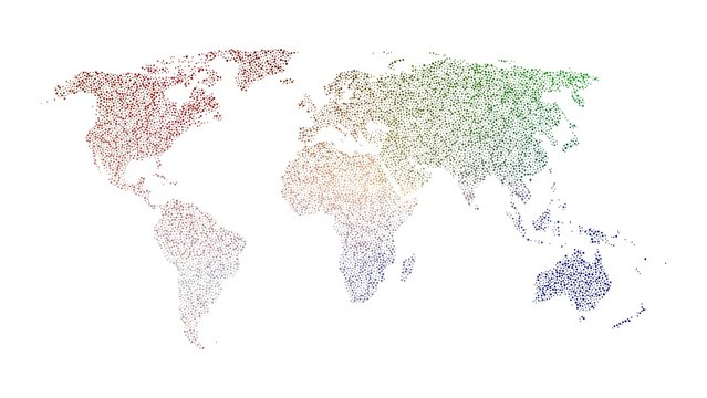 world map created from color dots
