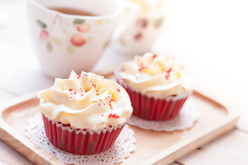 Red velvet cake with tea