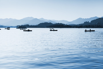 West Lake, floating boats, Hangzhou, China