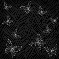 Beautiful seamless background. butterflies on animal zebra abstract print. © Hulinska Yevheniia