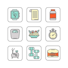Vector set of color line icons for personal trainer program