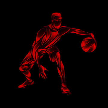 Basketball player Red  Glow Silhouette on black