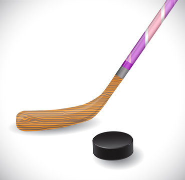 Hockey stick and hockey puck. Illustration 10 version.