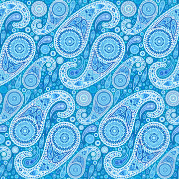 Intricate Blue Paisley Seamless Pattern