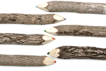 Colored Pencil Crayons Set in Rough Textured Bark