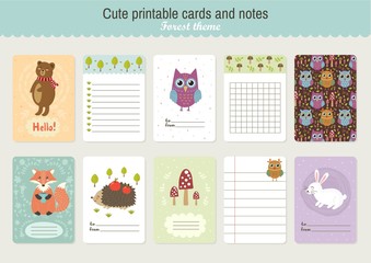 Set of Cute Printable Vector Cards and Notes