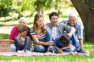 Fototapeta premium Smiling family having a picnic