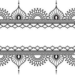 Mehndi Henna line lace element with circles and waves pattern card for tattoo on white background