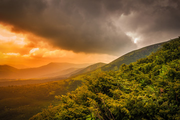 Picturesque sunset in the mountains, landscape. Carpathian, Ukraine