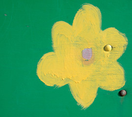 Children's drawing paint on a wooden board