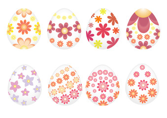 Easter eggs painted with varios flowers. 