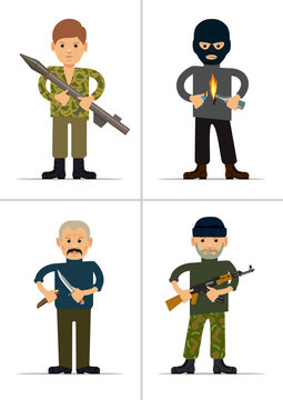 Set of personages. Terrorists and offenders