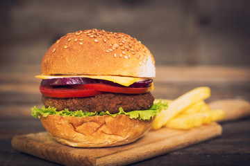 Hamburger and French fries 