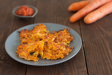 carrot pancakes with spicy salsa