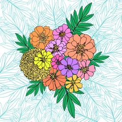 Zelfklevend Fotobehang garden flower stylized bouquet top view vector composition © whitehoune