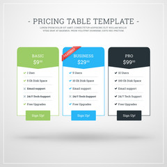 Vector Design Template for Pricing Table for Websites and Applications. Flat Design Vector Illustration