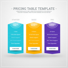 Vector Design Template for Pricing Table for Websites and Applications. Flat Design Vector Illustration