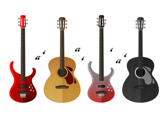 musical instruments icons set. electric guitar and classical guitar isolated on white background
