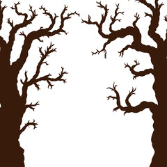 Silhouettes of Halloween trees, bare spooky scary Halloween tree