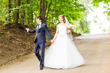 Wedding couple on the  road