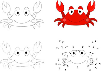 Cartoon crab. Dot to dot game for kids