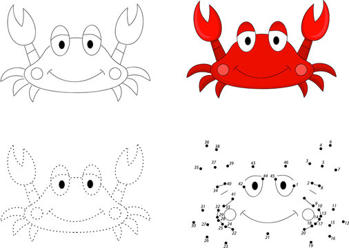 Cartoon crab. Dot to dot game for kids