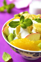 Fruit salad in a vintage bowl.