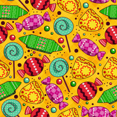 Bright sweets pattern. Vector seamless pattern for decorating paper, fabric or scrapbook