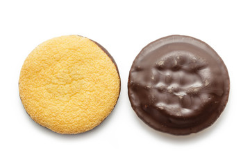 Delicious Jaffa Cakes. Cookies covered with dark chocolate 